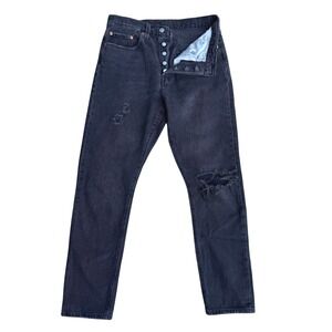 Levi's 501 Women's Distressed Black Wash Jeans Ripped Knee Button Fly Denim